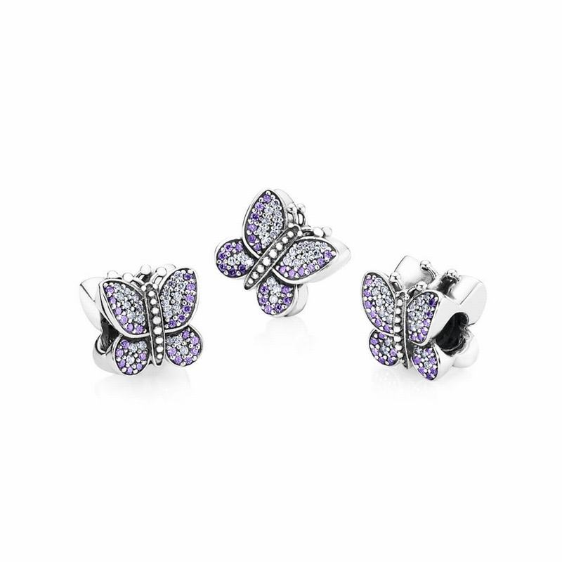 Pandora Sparkling Butterfly Charm Ireland - Sterling Silver/Purple/Cubic Zirconia - 796382NCZ